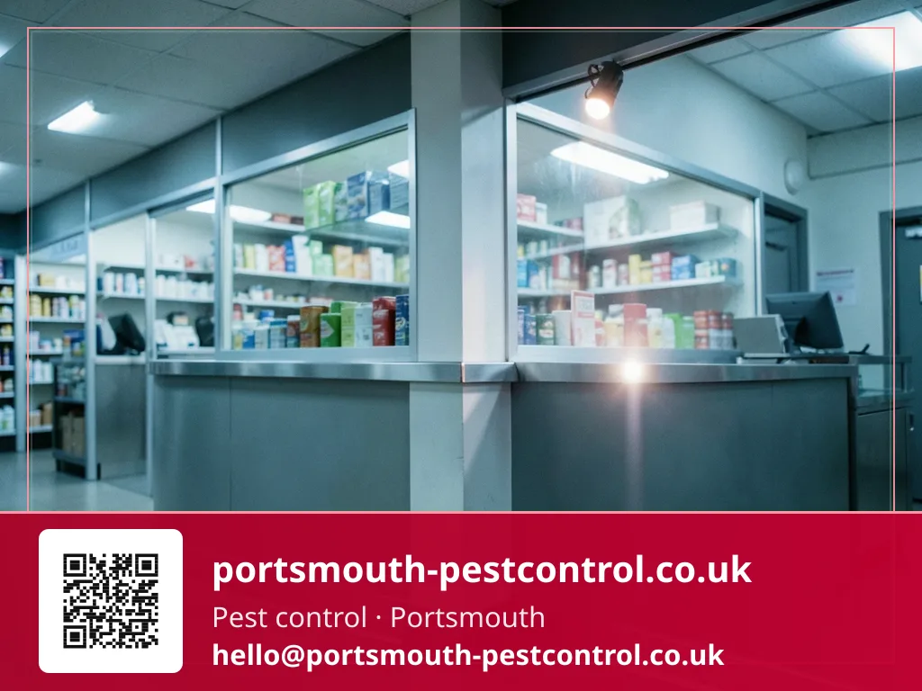 Stockroom corner behind a retail unit being checked with a torch