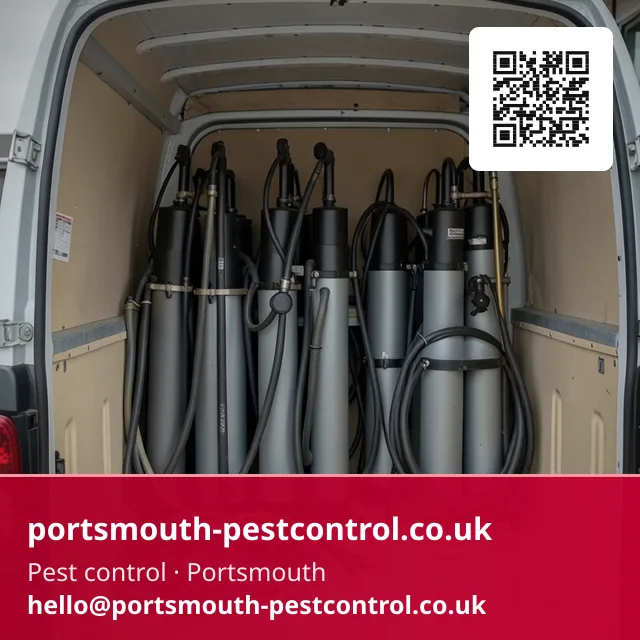 Knapsack sprayers racked upright in a van's side bay