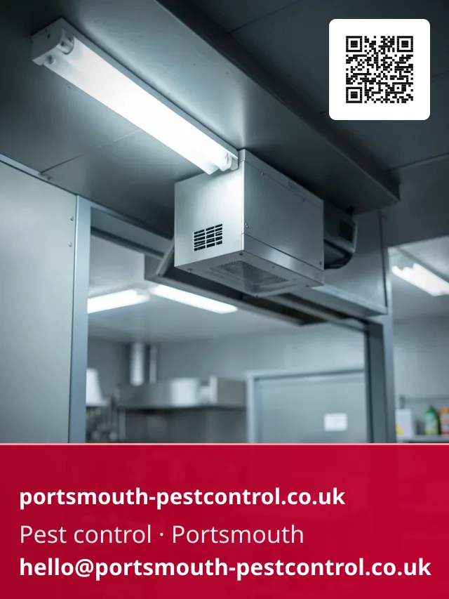 Electric light trap unit mounted above a food preparation doorway