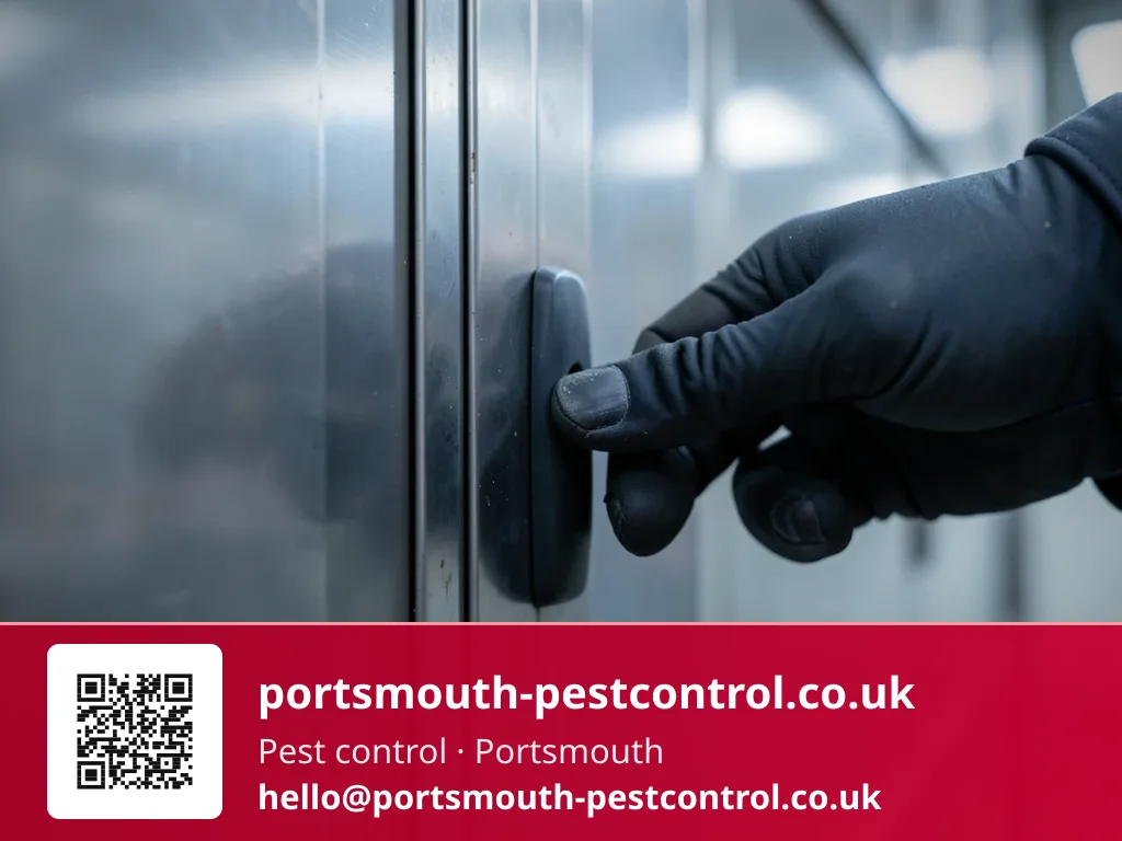 Door seal being examined at a cold store entrance