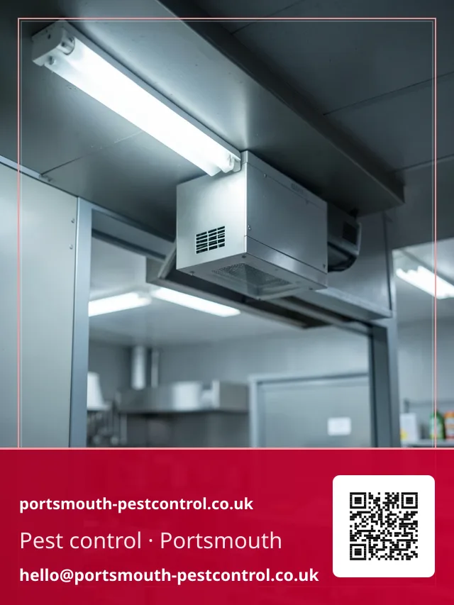 Electric light trap unit mounted above a food preparation doorway