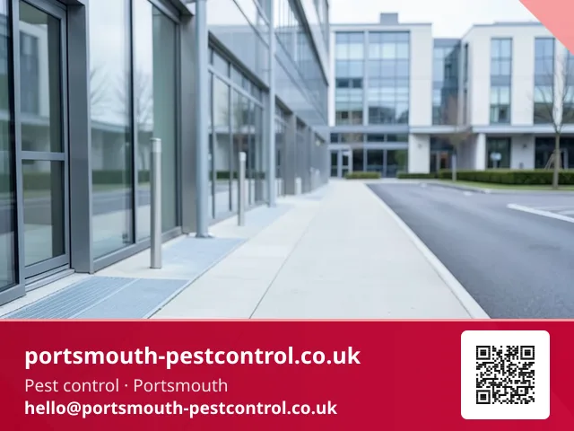 Wide exterior perimeter audit walk along a commercial building's foundation line