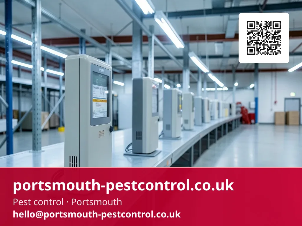 Row of monitoring stations checked along a mezzanine level during an audit