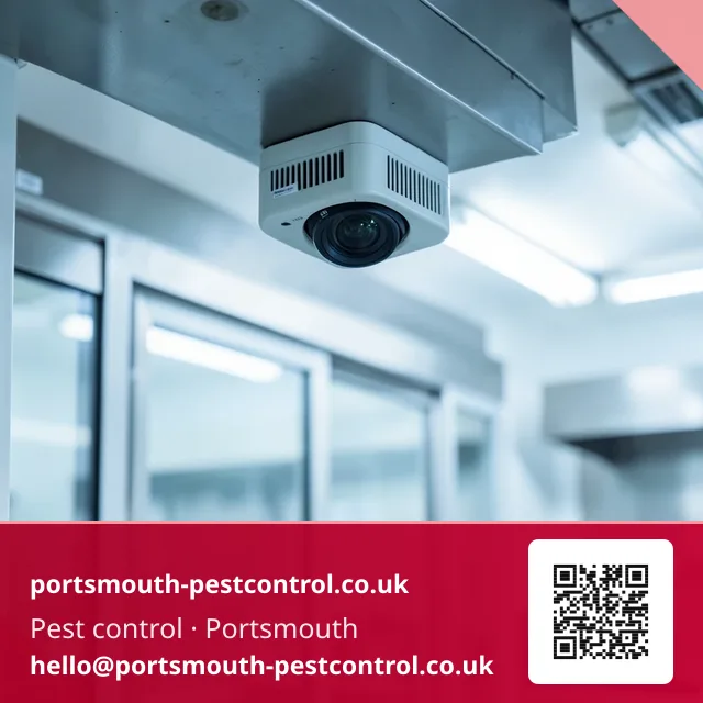 Electric light trap unit checked for compliant positioning above a food prep doorway