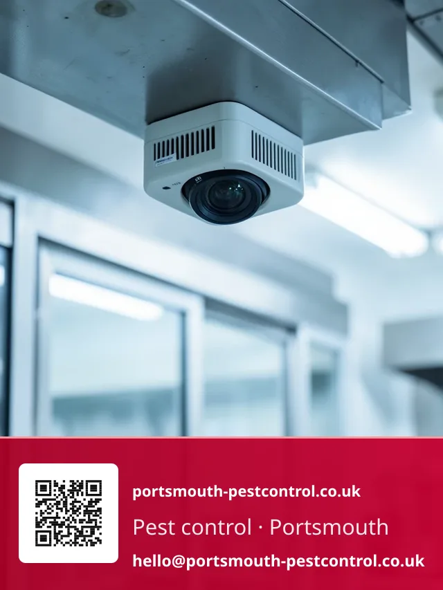 Electric light trap unit checked for compliant positioning above a food prep doorway