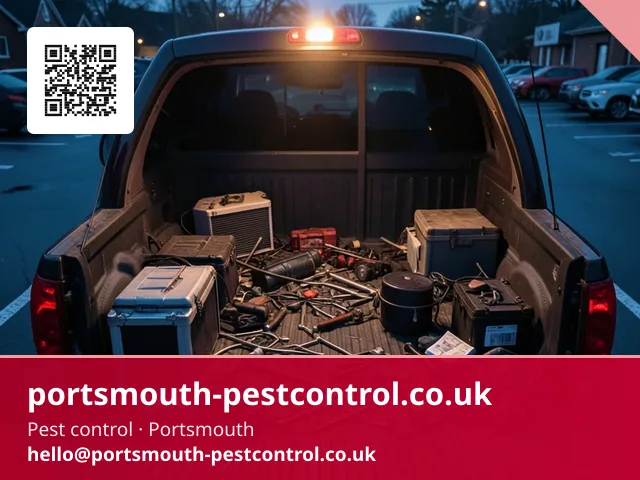 Wide spread of equipment laid across a van's tailgate for rapid selection