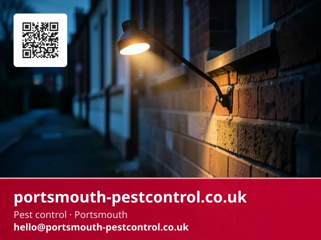 Exterior perimeter check under a portable work light at dusk
