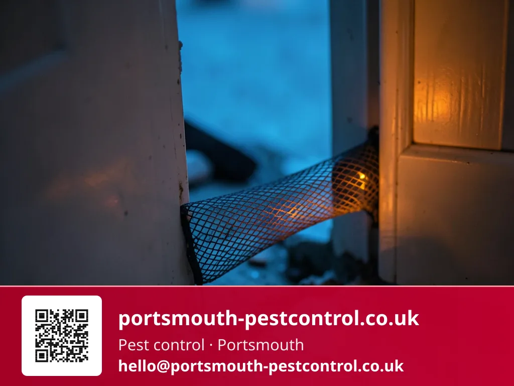 Mesh plug being pushed hastily into a gap beneath a door