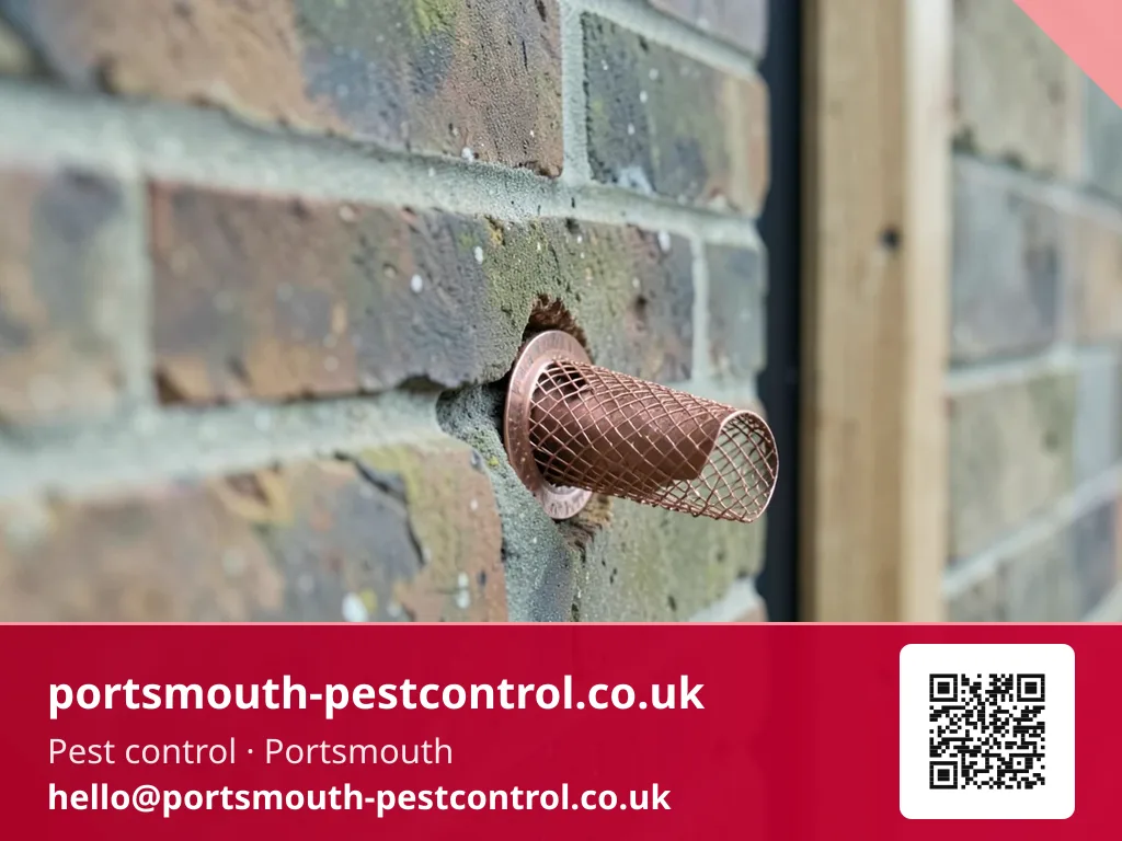 Copper mesh proofing plug being pushed into a drilled weep hole along a cavity wall course
