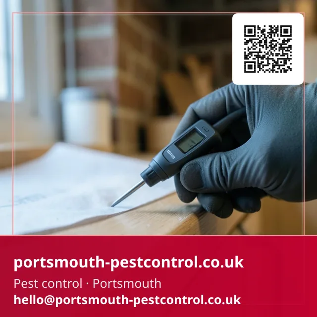 Pin-type moisture meter probe pressed against a skirting board