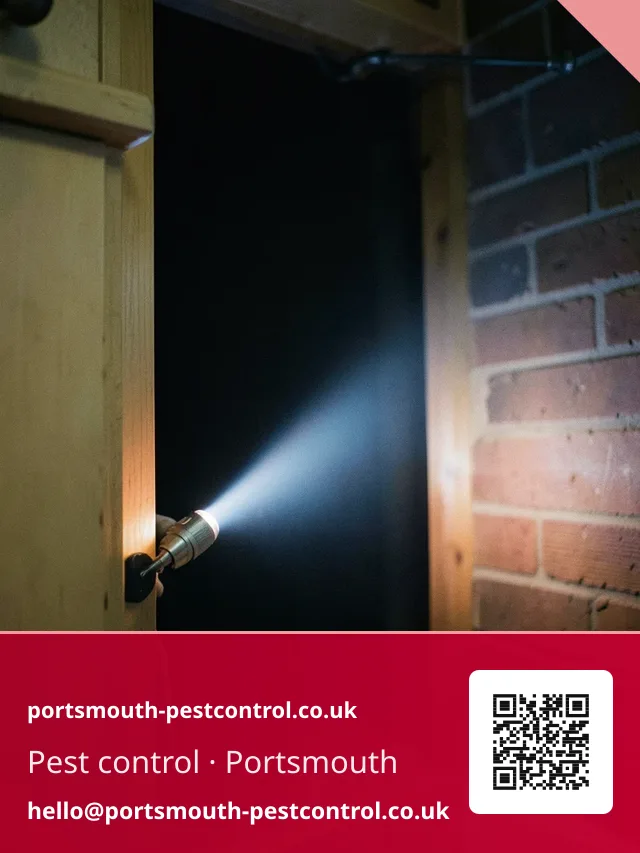 Torch beam directed behind a pulled-out kitchen unit into the void space behind it