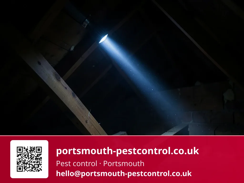 Torch beam sweeping across a loft void during an inspection