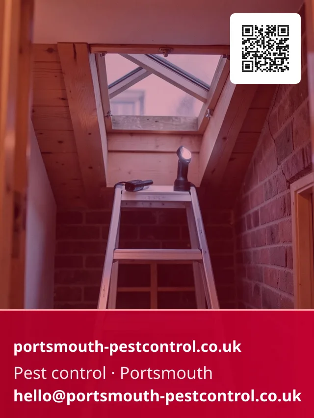 Inspection ladder positioned beneath an open loft hatch