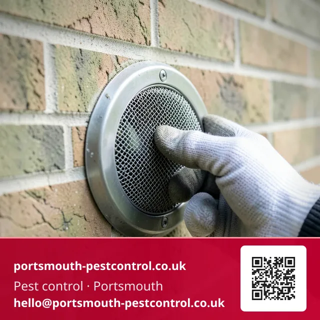 Gloved hand checking the integrity of a previously fitted mesh seal at a wall vent