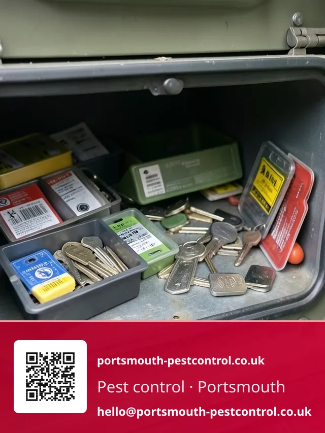 Bait cassettes and spare keys being counted from a van cubby before a round