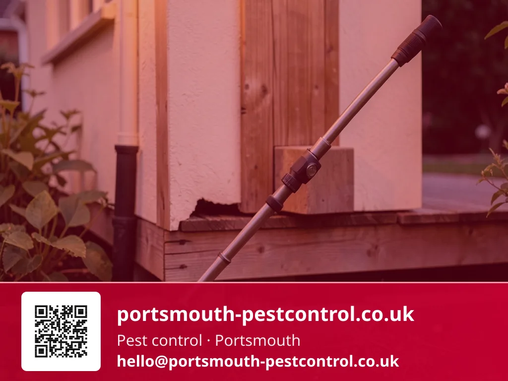 Inspection torch checking the base of a garden shed for gaps