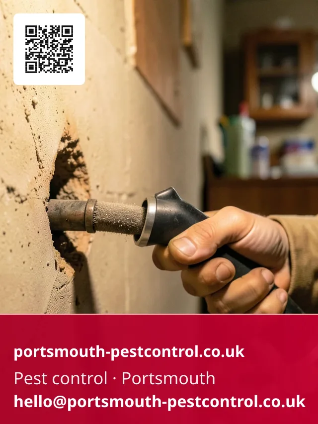 Hand-pumped dusting bellows applying treatment into a wall void access point