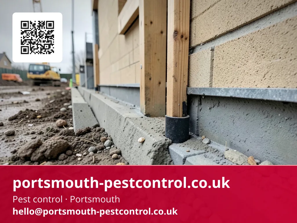 Mesh proofing being fitted at a new-build's damp-proof course line before cladding