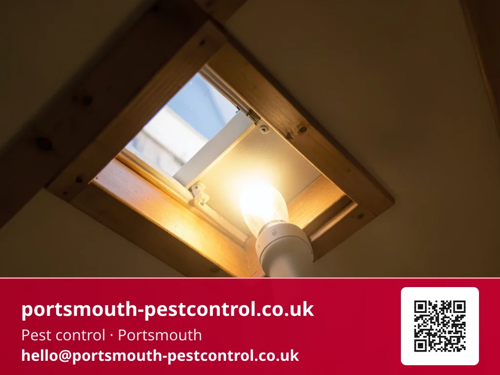 Torch beam through an open loft hatch during a home visit
