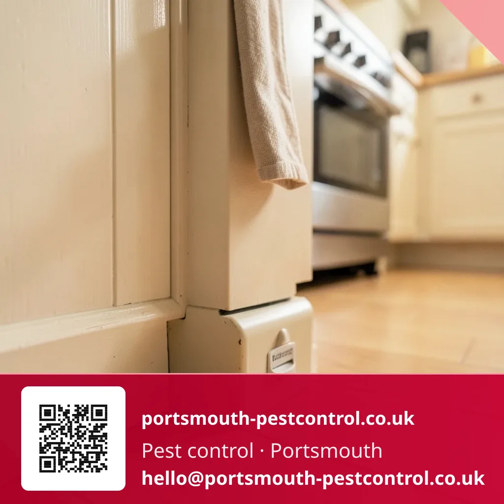 Bait point behind a kitchen plinth being checked